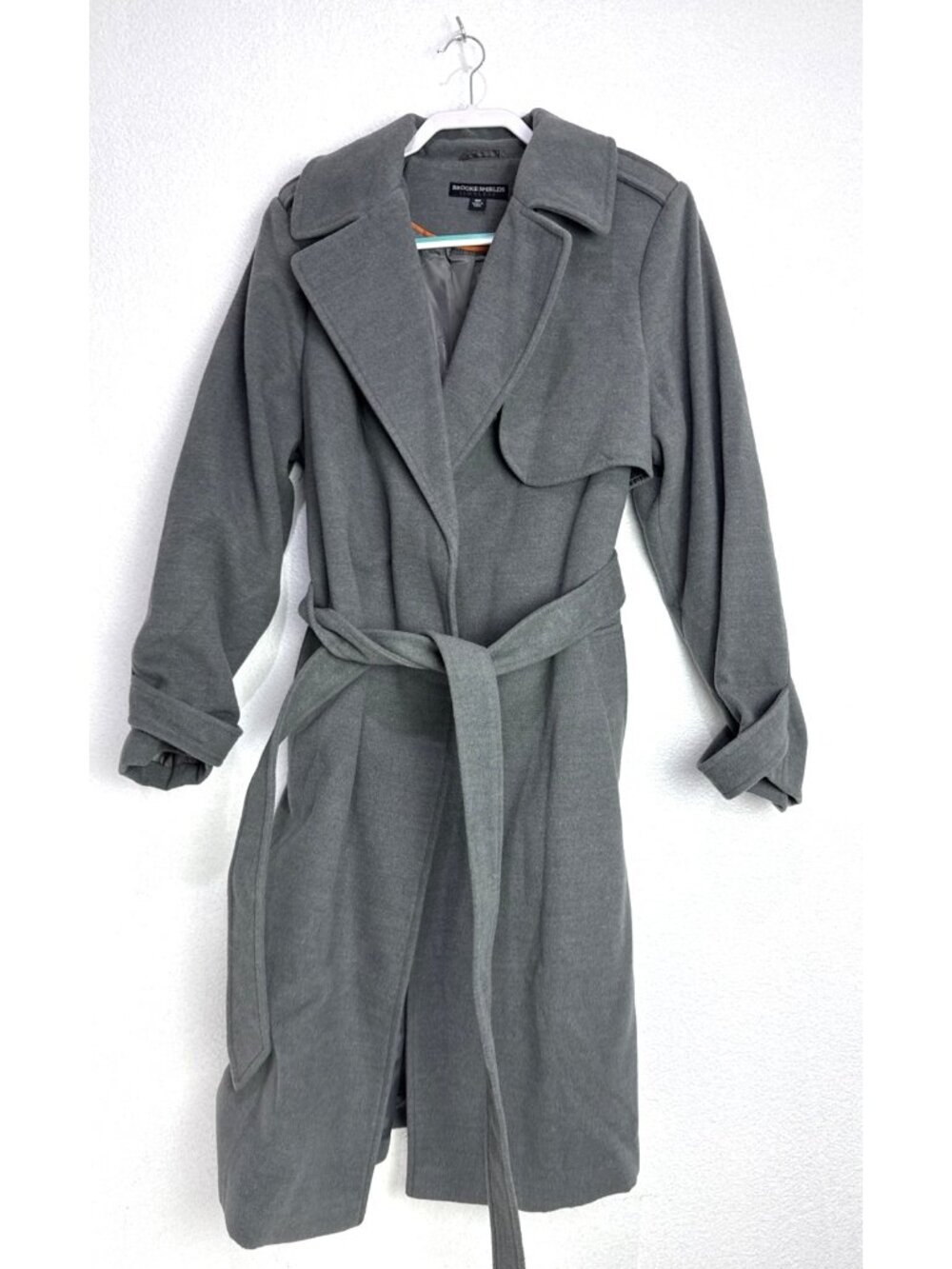 Brooke Shield Timeless Gray Belted Tie Waist Warm Winter Trench Coat Size 18 W